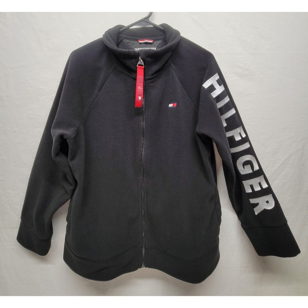 Tommy Hilfiger Sport  Fleece Jacket Womens XLarge XL Zip Up Black Embroidered